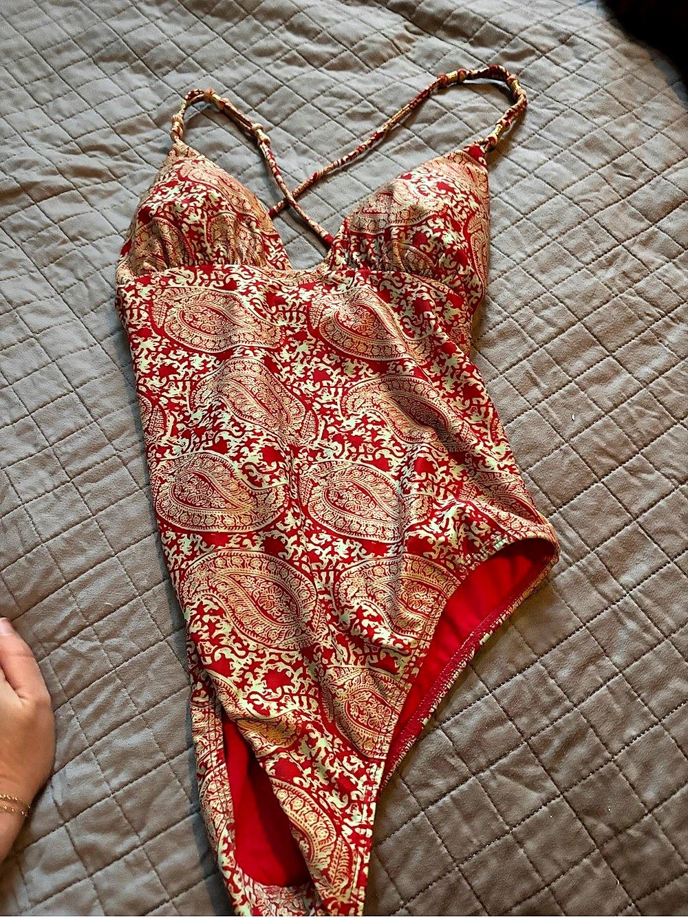 ViX Paula Hermanny Paisley One-Piece Swimsuit in Red & teal Like New large